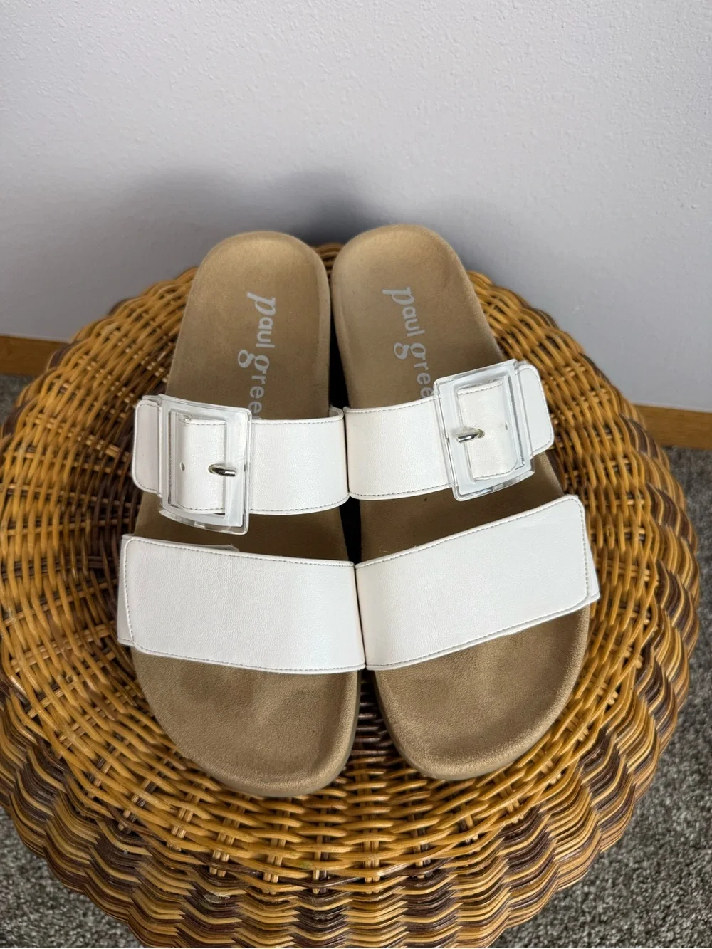 Paul Green Aloha White Double-Strap Buckle Slide Sandals